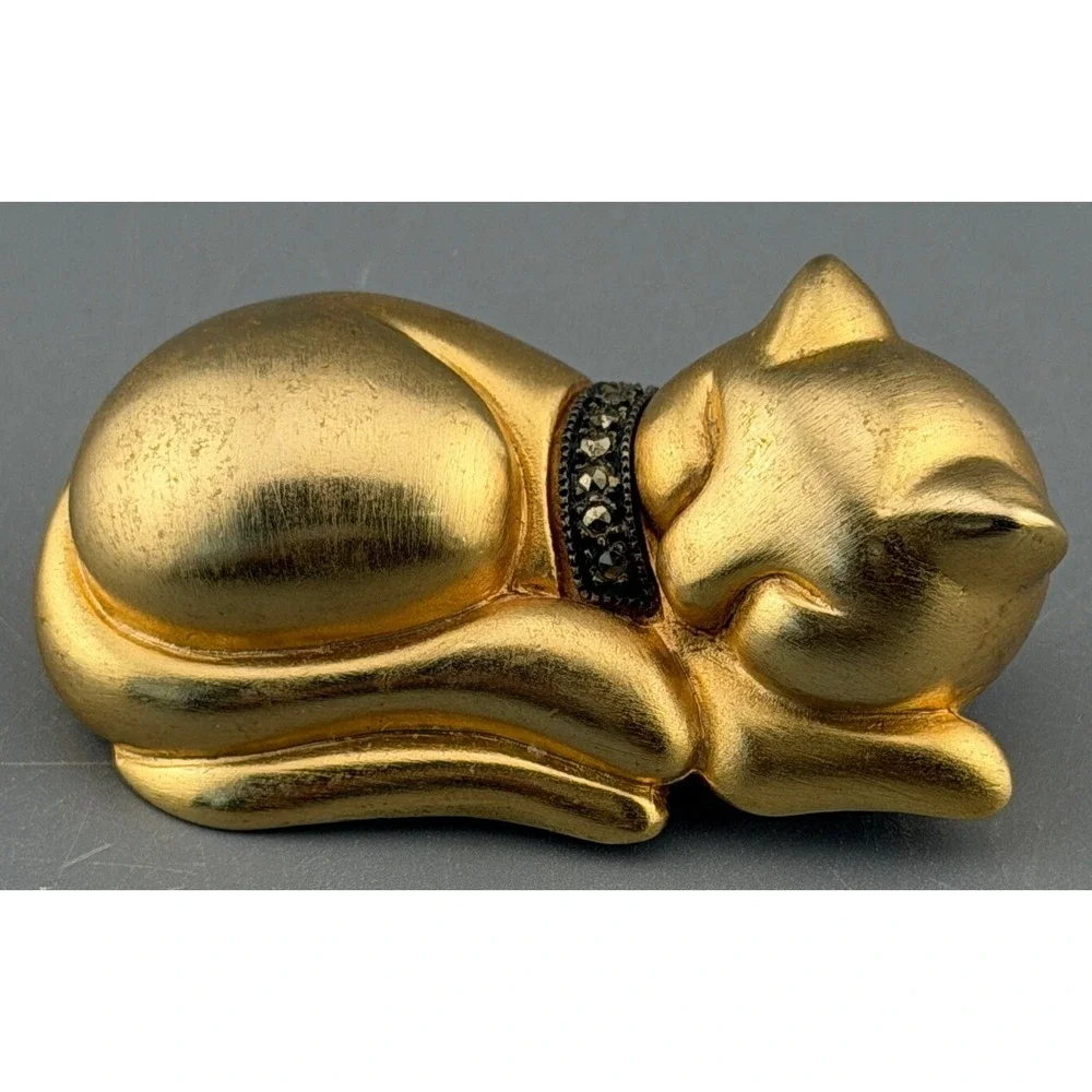 Vintage Judith Jack Cat Brooch Sleeping Mixed Metal Sterling Marcasite Collar 2